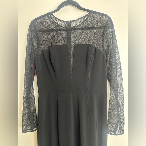 Monique Lhuillier Designer Black Lace Long Sleeve Long Evening Gown Size 10 - Picture 4 of 8